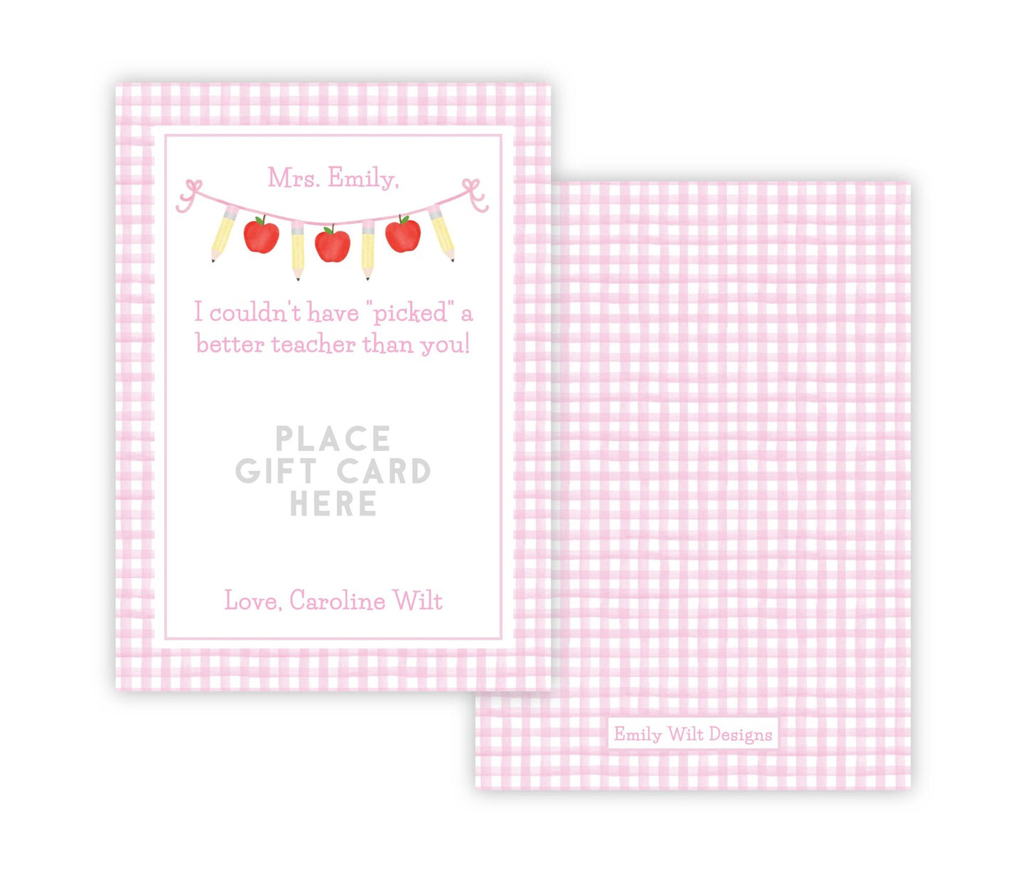 PRINTABLE Teacher Gift Card Holder - Gingham, Pink