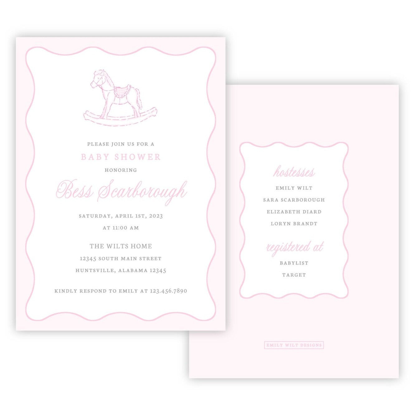 Rocking Horse Baby Shower Invitations - Pink