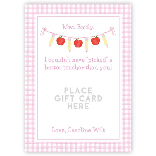 PRINTABLE Teacher Gift Card Holder - Gingham, Pink