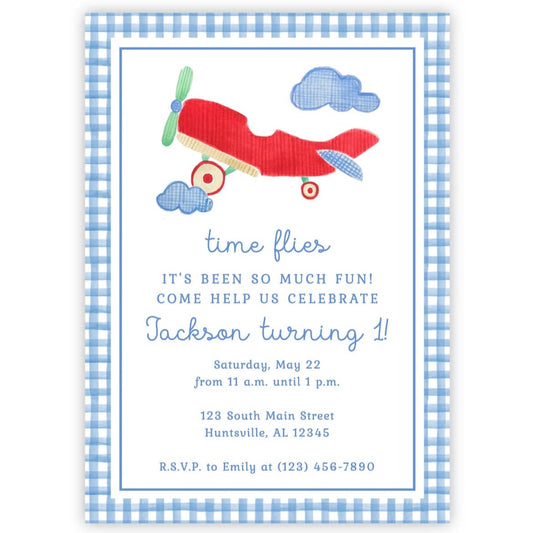 Airplane First Birthday Invitations - Time Flies