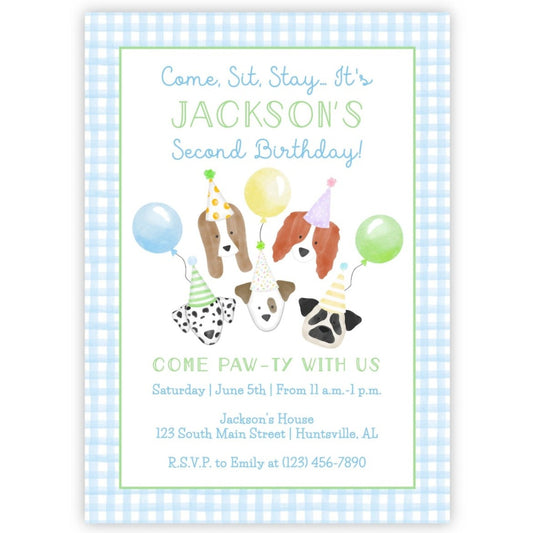 Puppy Birthday Party Invitations - Blue