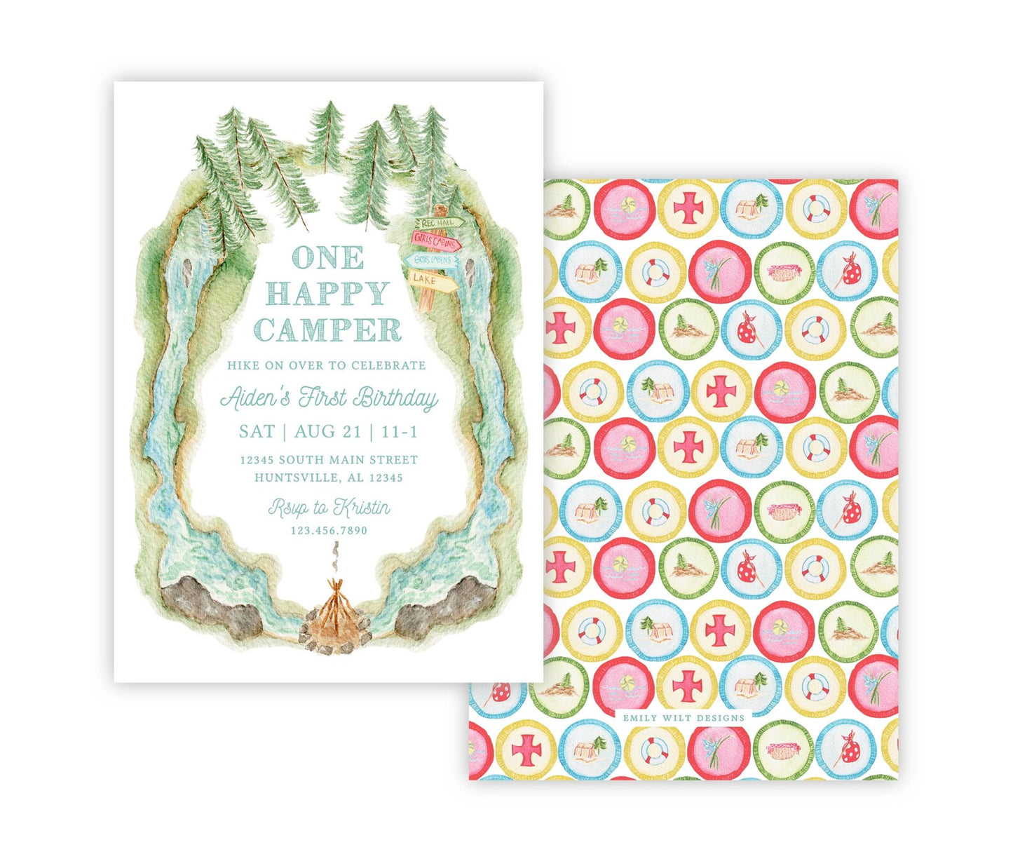 ONE Happy Camper First Birthday Invitations