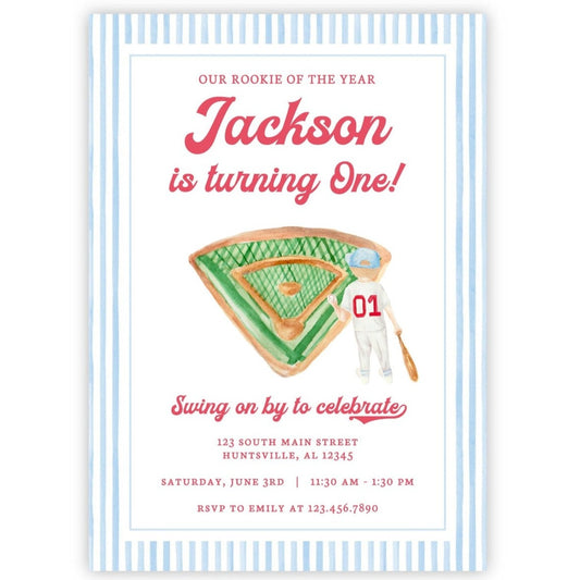 Baseball First Birthday Party Invitations