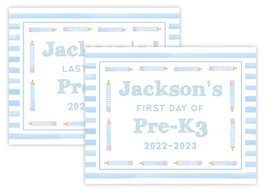 Personalized First and Last Day of School Sign - Pencils (Blue)