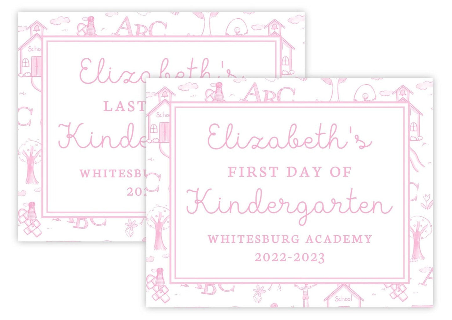 Personalized First and Last Day of School Sign - School Toile (Pink)