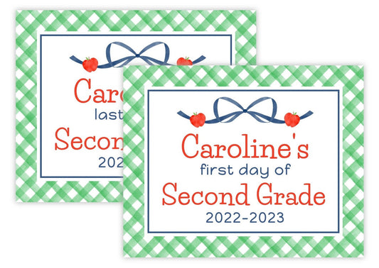 Personalized First and Last Day of School Sign - Apple Bow (Green)