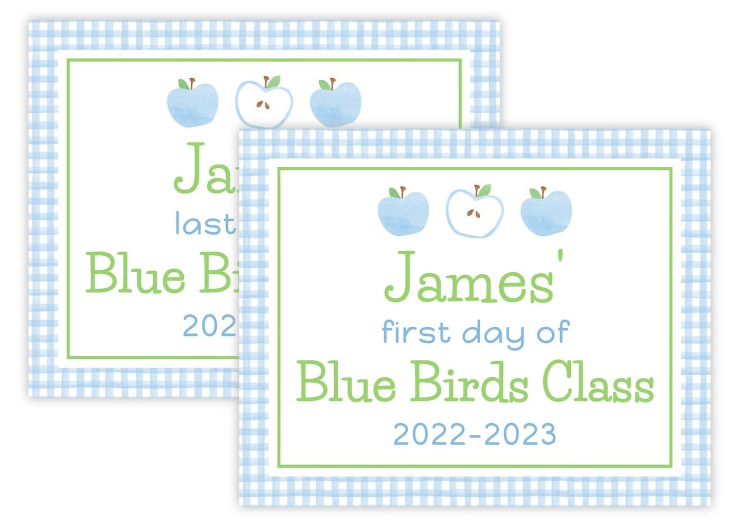 Personalized First and Last Day of School Sign - Blue Apples