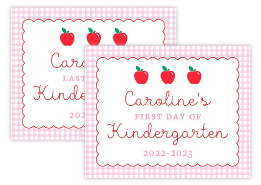 Personalized First and Last Day of School Sign - Apples (Pink)