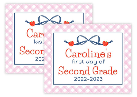 Personalized First and Last Day of School Sign - Apple Bow (Pink)