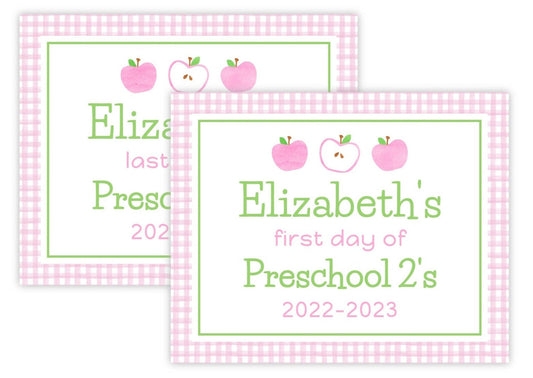 Personalized First and Last Day of School Sign - Pink Apples