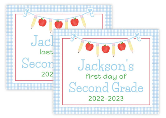 Personalized First and Last Day of School Sign - Apple Banner (Blue)