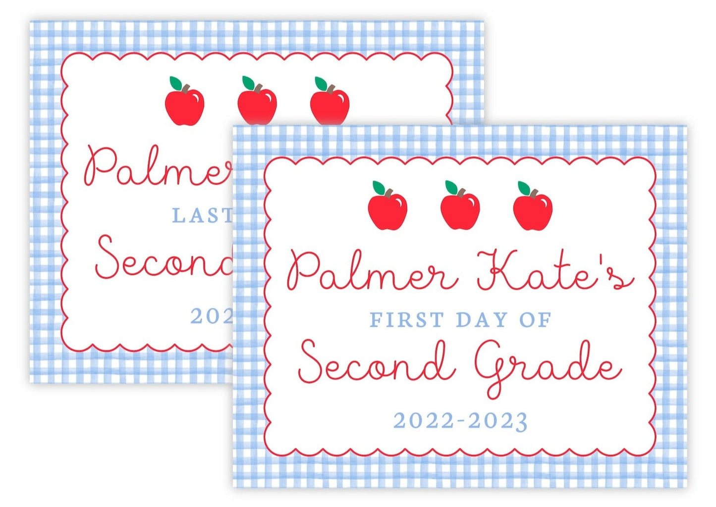 Personalized First and Last Day of School Sign - Apples (Blue)