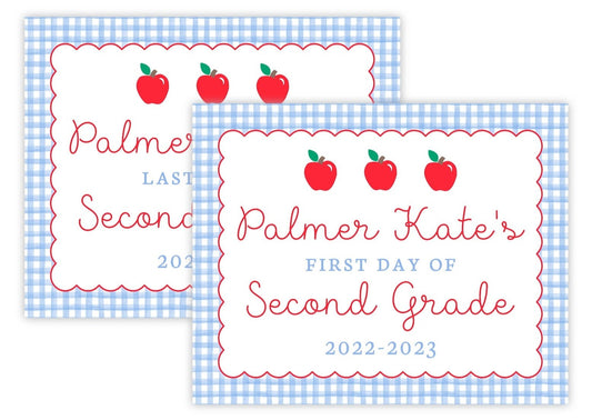 Personalized First and Last Day of School Sign - Apples (Blue)