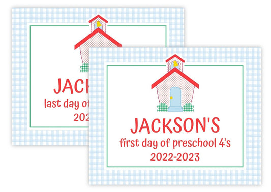 Personalized First and Last Day of School Sign - School House (Blue)