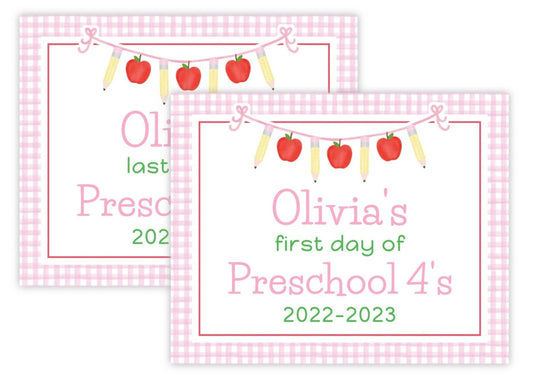 Personalized First and Last Day of School Sign - Apple Banner (Pink)