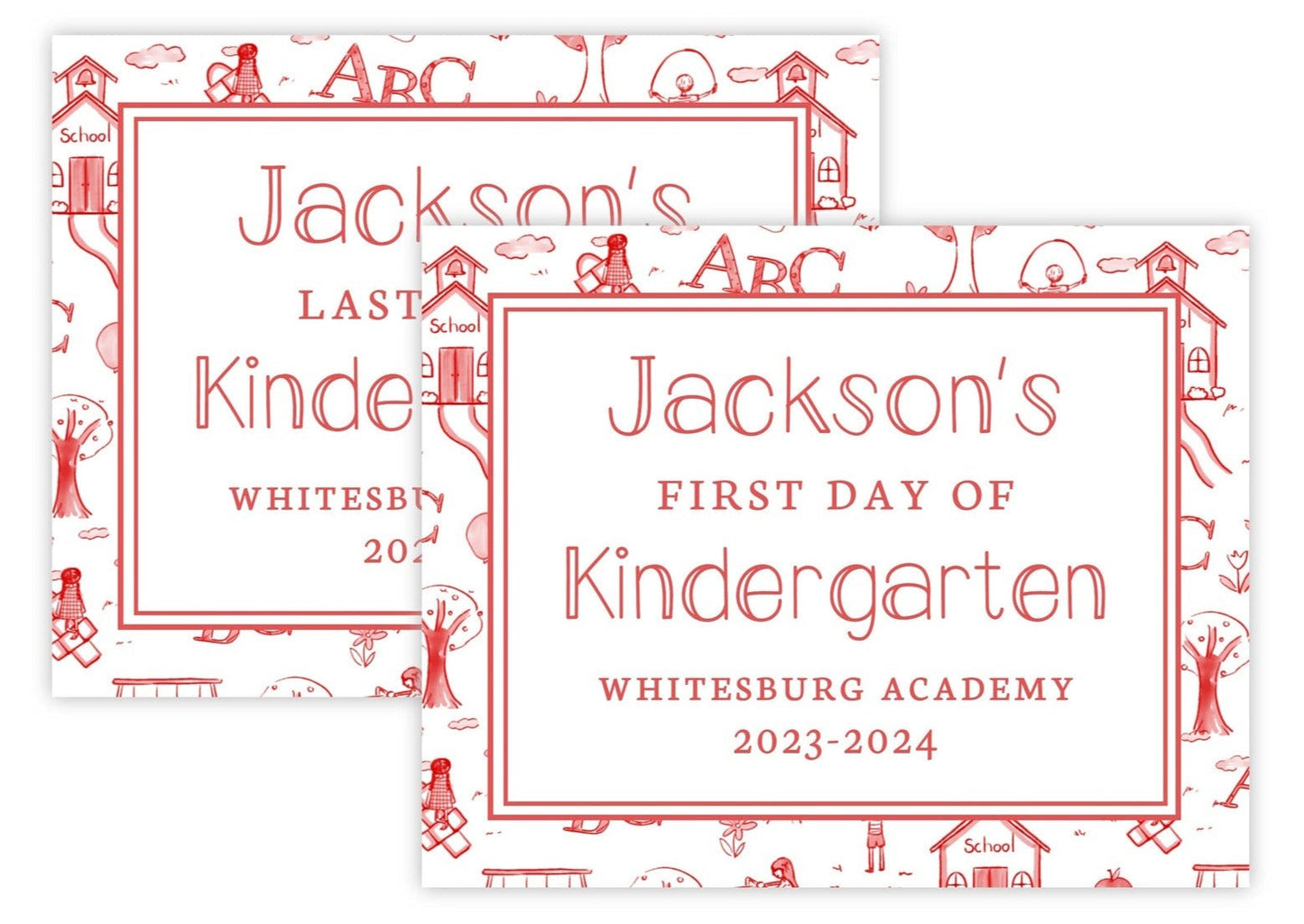 Personalized First and Last Day of School Sign - School Toile (Red)