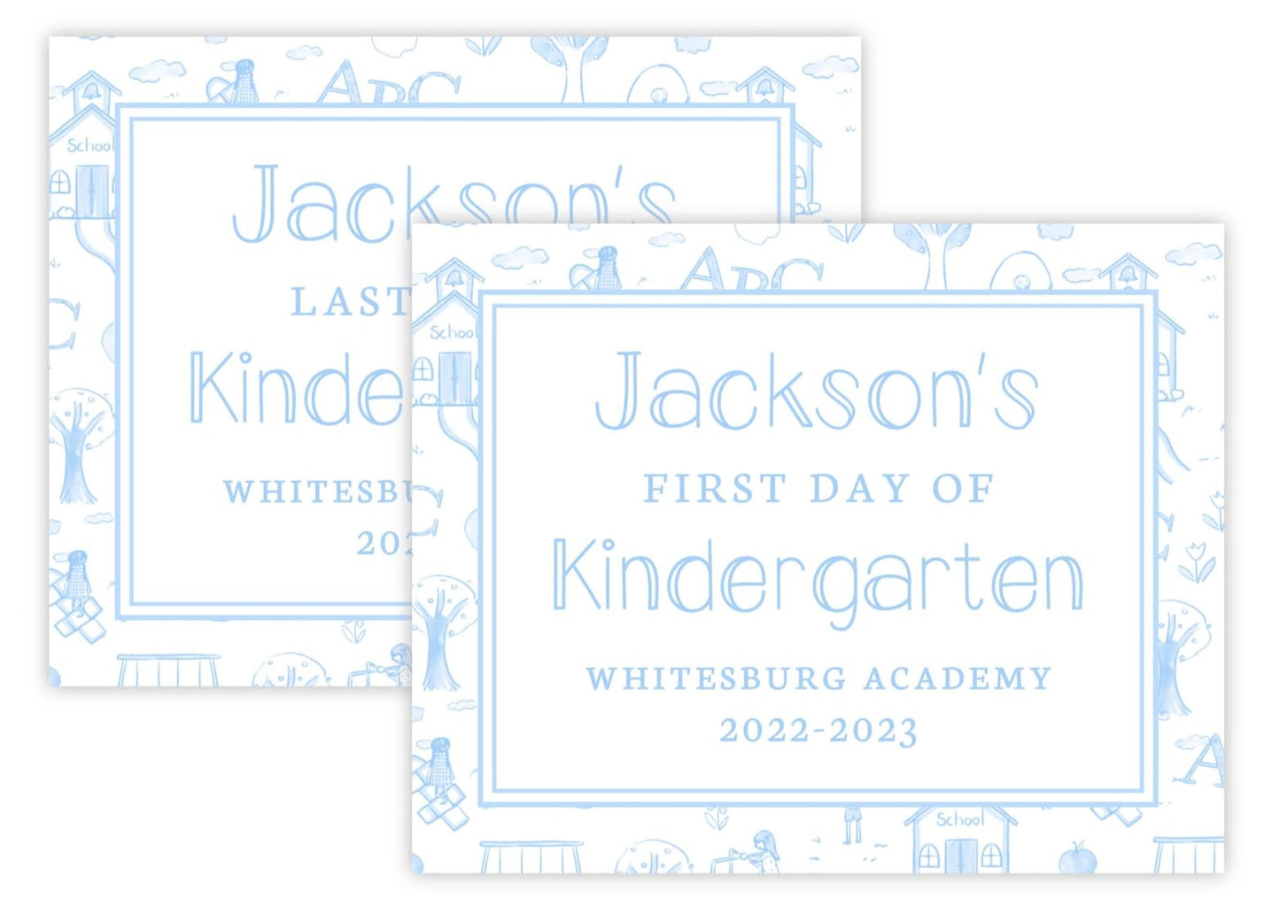PRINTABLE First and Last Day of School Sign - School Toile (Blue)