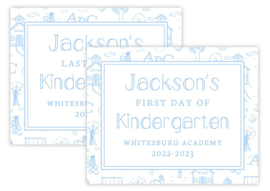 Personalized First and Last Day of School Sign - School Toile (Blue)