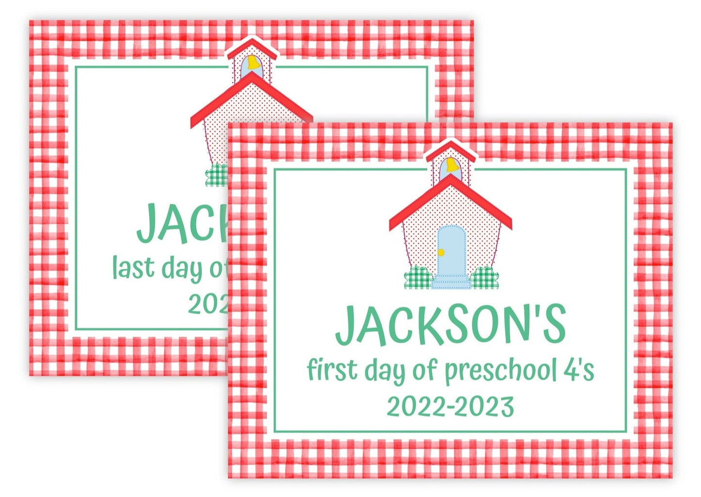 Personalized First and Last Day of School Sign - School House (Red)