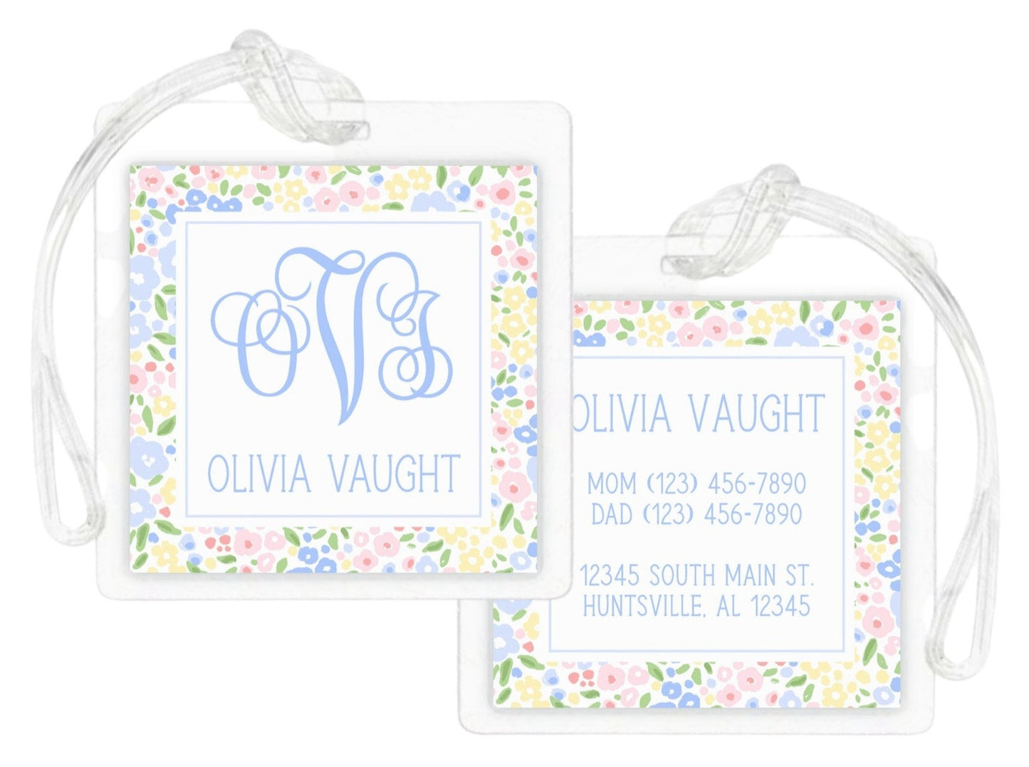 Laminated Bag Tag - Pastel Millefleur Monogram