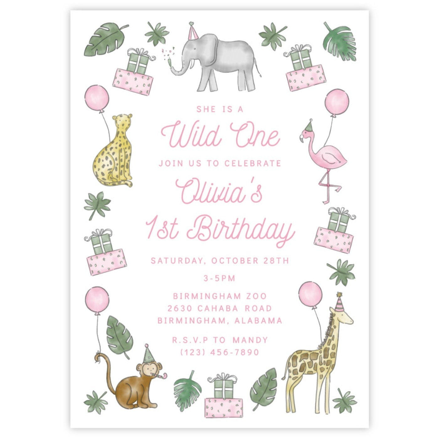 Wild ONE First Birthday Invitations (Pink)