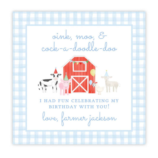 Farm Birthday Party Favor Tags (Blue)