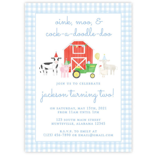 Farm Birthday Invitation - Blue