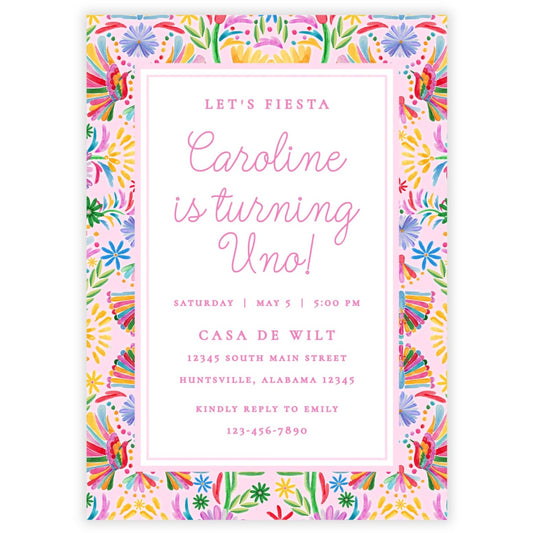 Fiesta Birthday Party Invitations - Pink