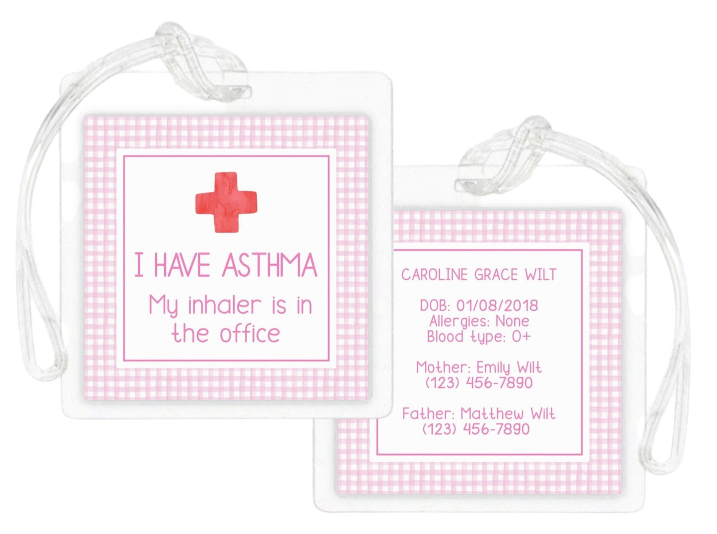 Laminated Bag Tag - Asthma / Allergy / Medical (Pink)