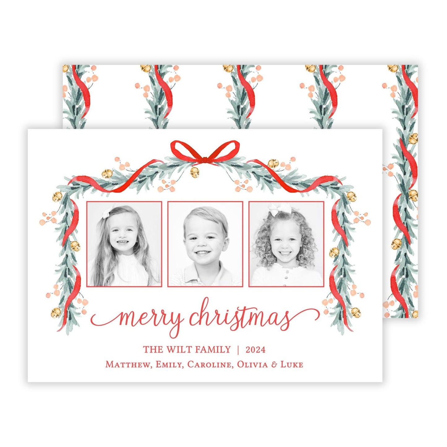 Christmas Photo Card - Believe Garland (3 Photos)