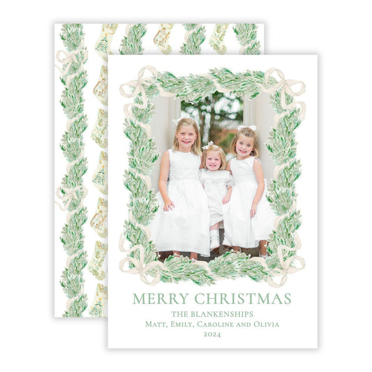 Christmas Photo Card - Mantle in Bedford, Garland (Portrait)