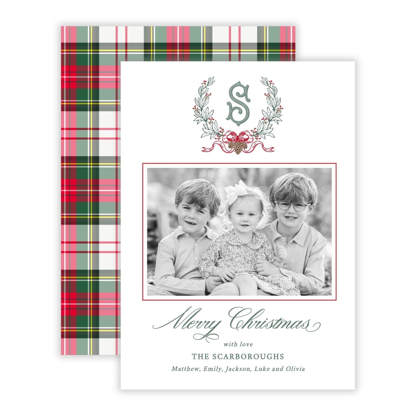 Christmas Photo Card - Pine Wreath (Landscape Photo)