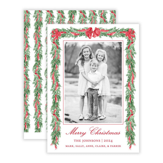 Christmas Photo Card - Big Bow Garland, Red (Portrait)