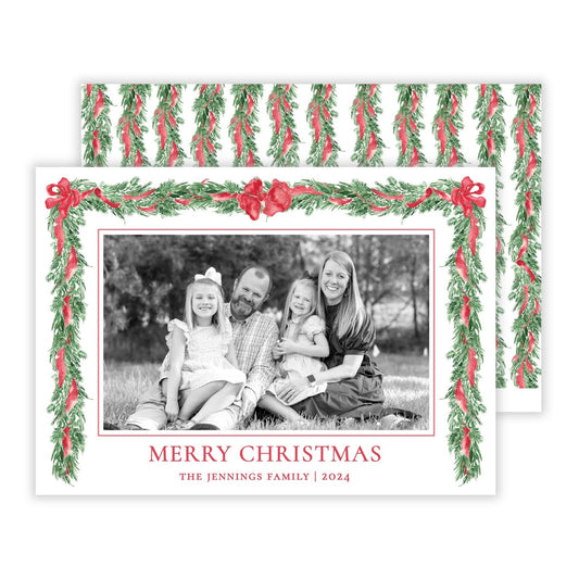 Christmas Photo Card - Big Bow Garland, Red (Portrait)