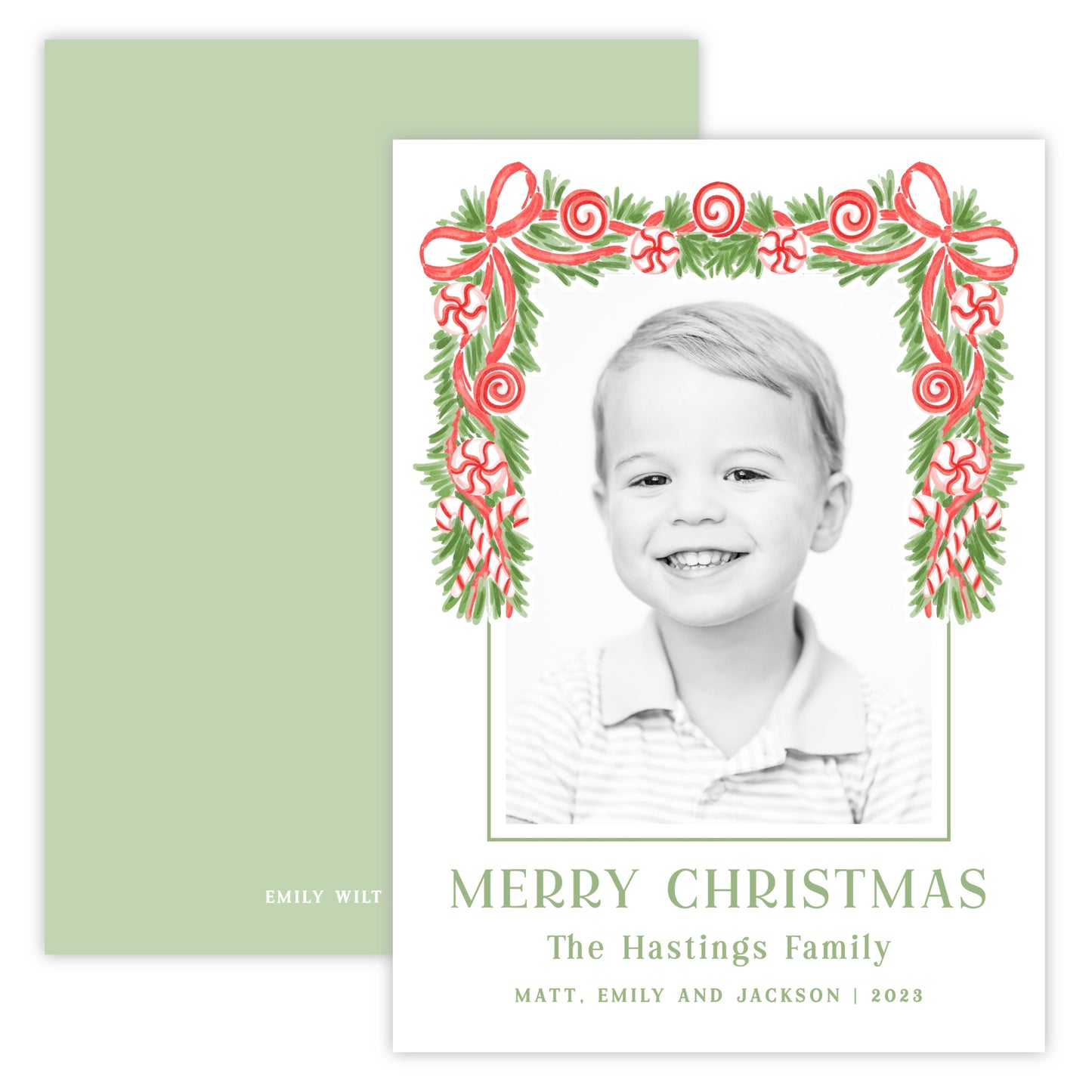 Christmas Photo Card - Christmas Candy Garland, Red (Portrait)