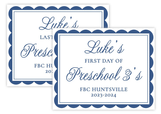 Personalized First and Last Day of School Sign - Scallops (Navy)