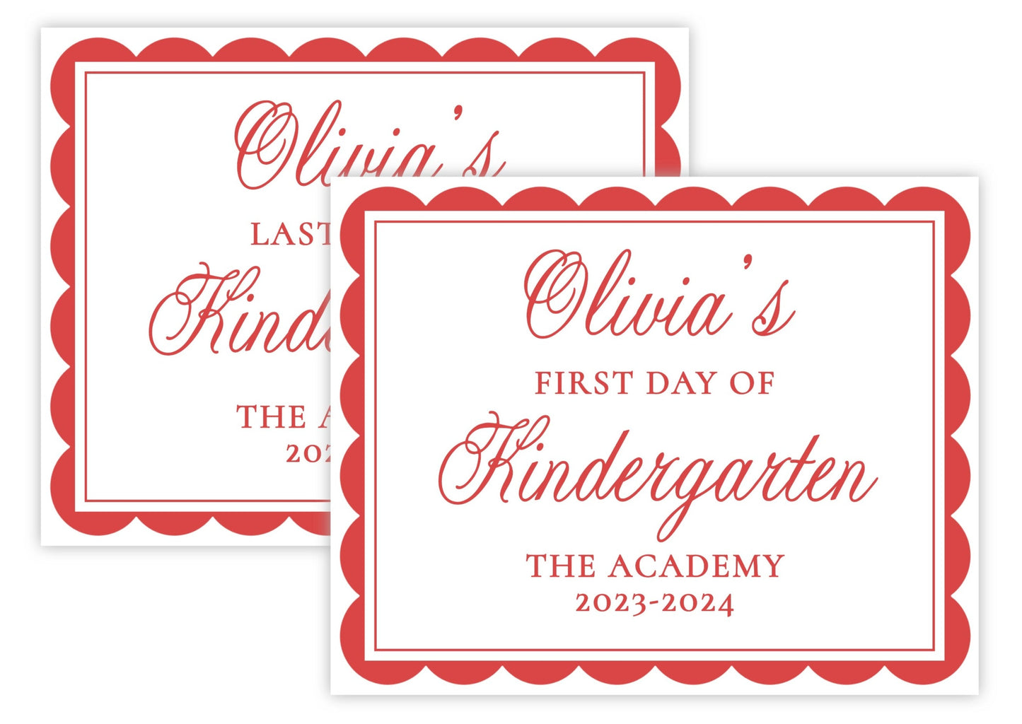 Personalized First and Last Day of School Sign - Scallops (Red)