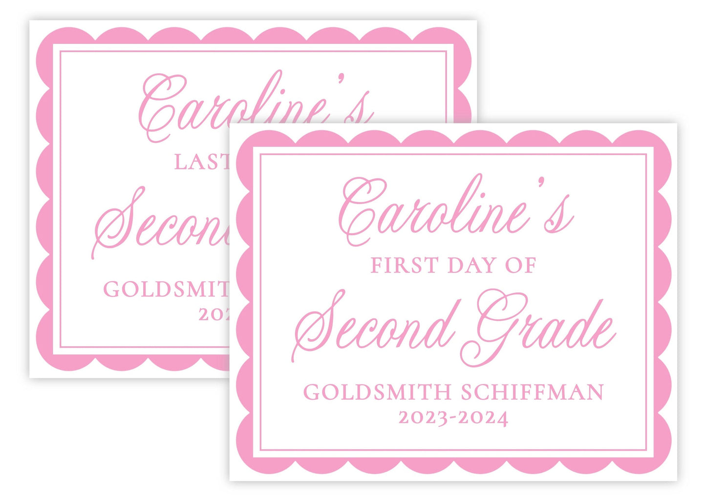 Personalized First and Last Day of School Sign - Scallops (Pink)