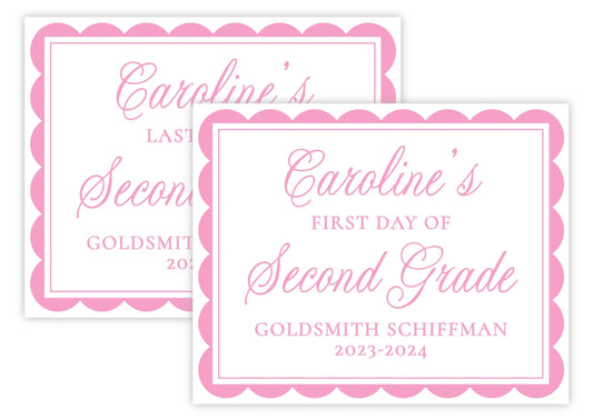 Personalized First and Last Day of School Sign - Scallops (Pink)