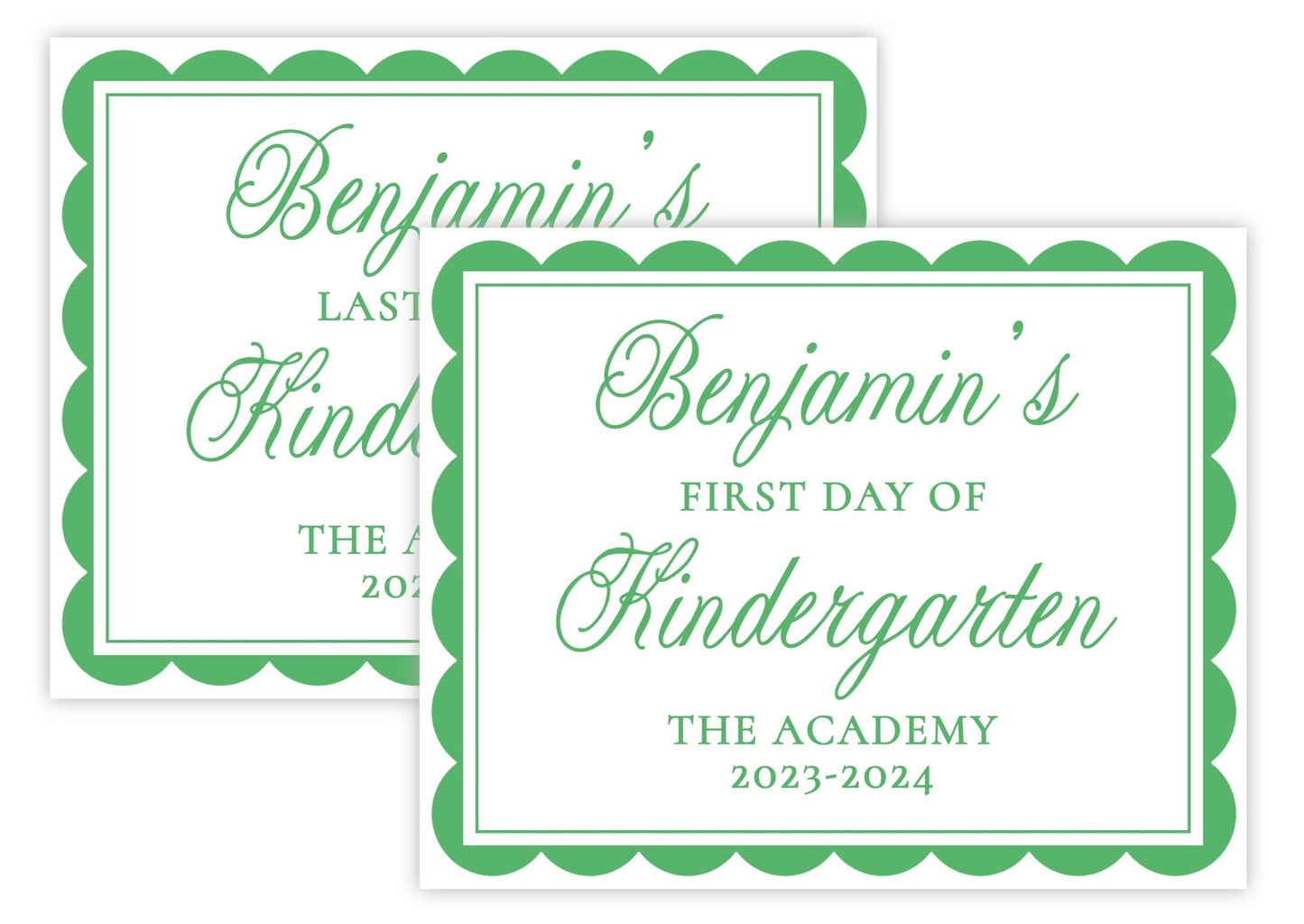 Personalized First and Last Day of School Sign - Scallops (Green)