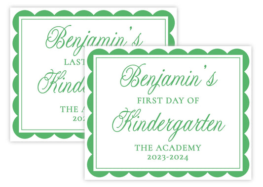 Personalized First and Last Day of School Sign - Scallops (Green)