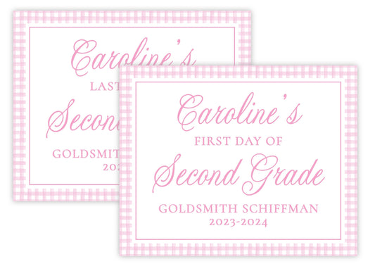 Personalized First and Last Day of School Sign - Gingham (Pink)