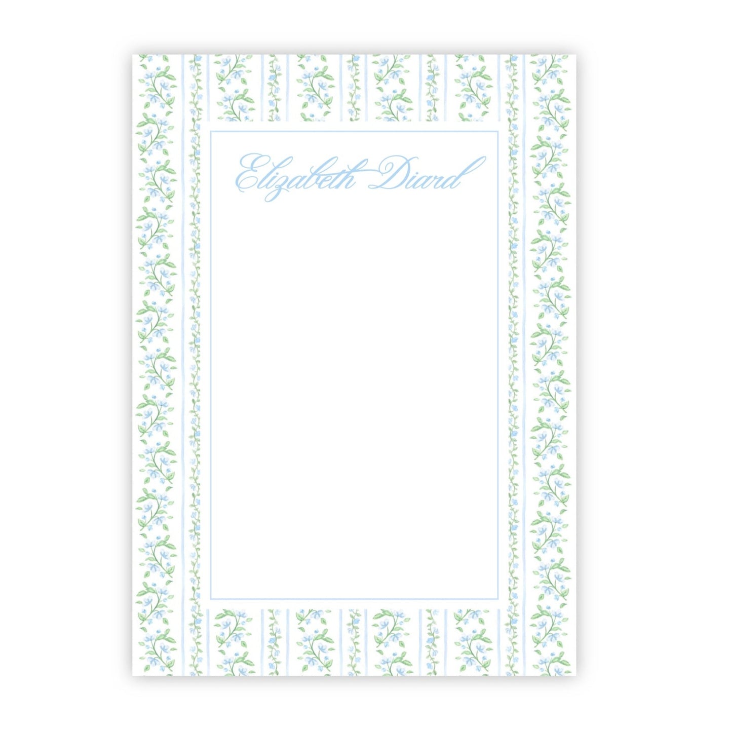 Blue Watercolor Floral Toile Personalized Notepad with Name at the Top
