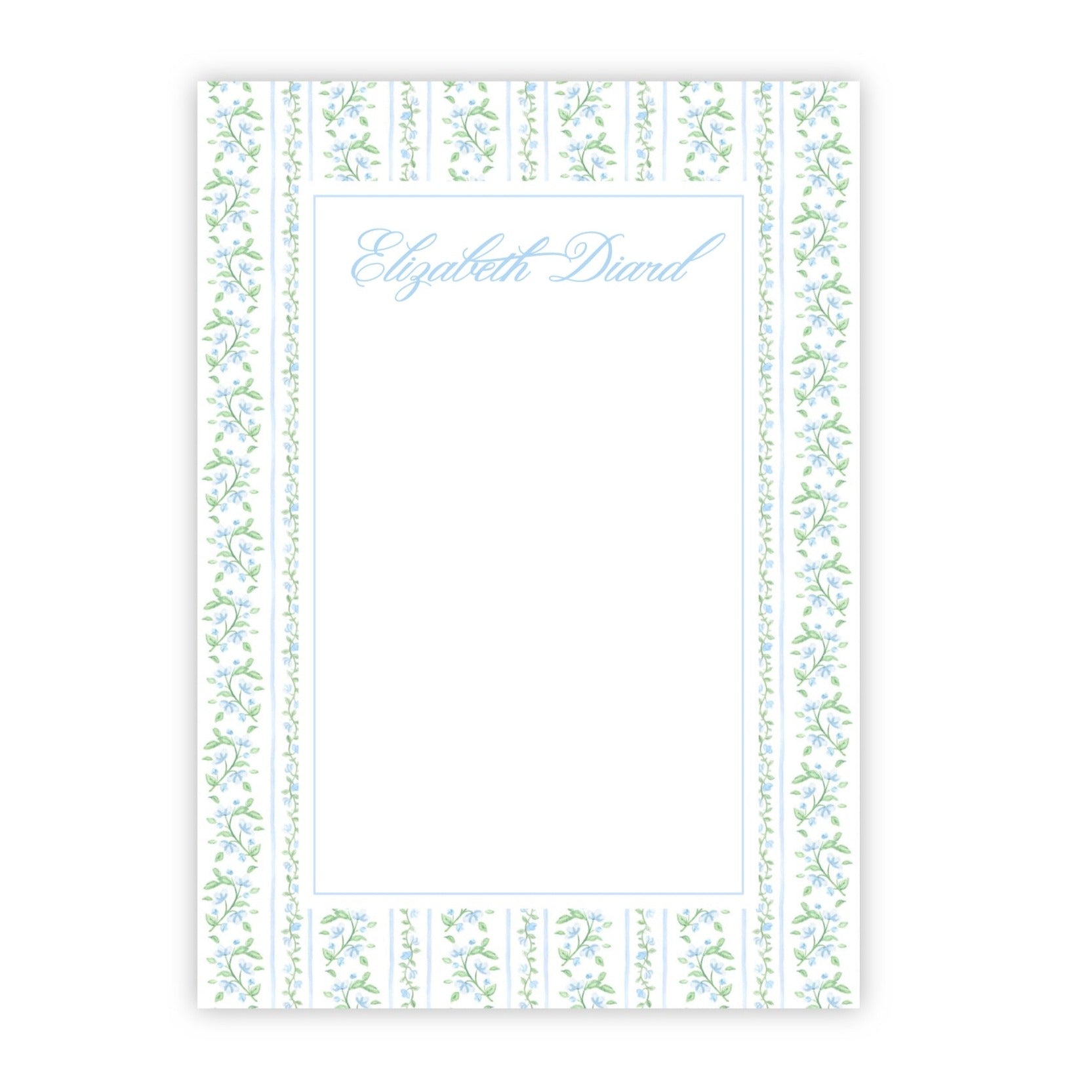 Blue Watercolor Floral Toile Personalized Notepad with Name at the Top