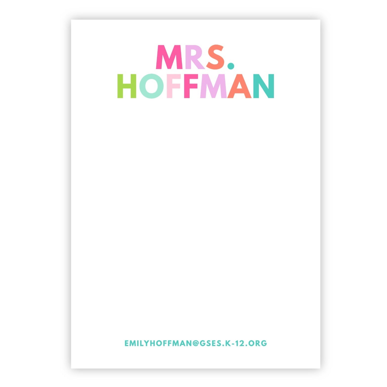 Color Block Personalized Teacher Notepad